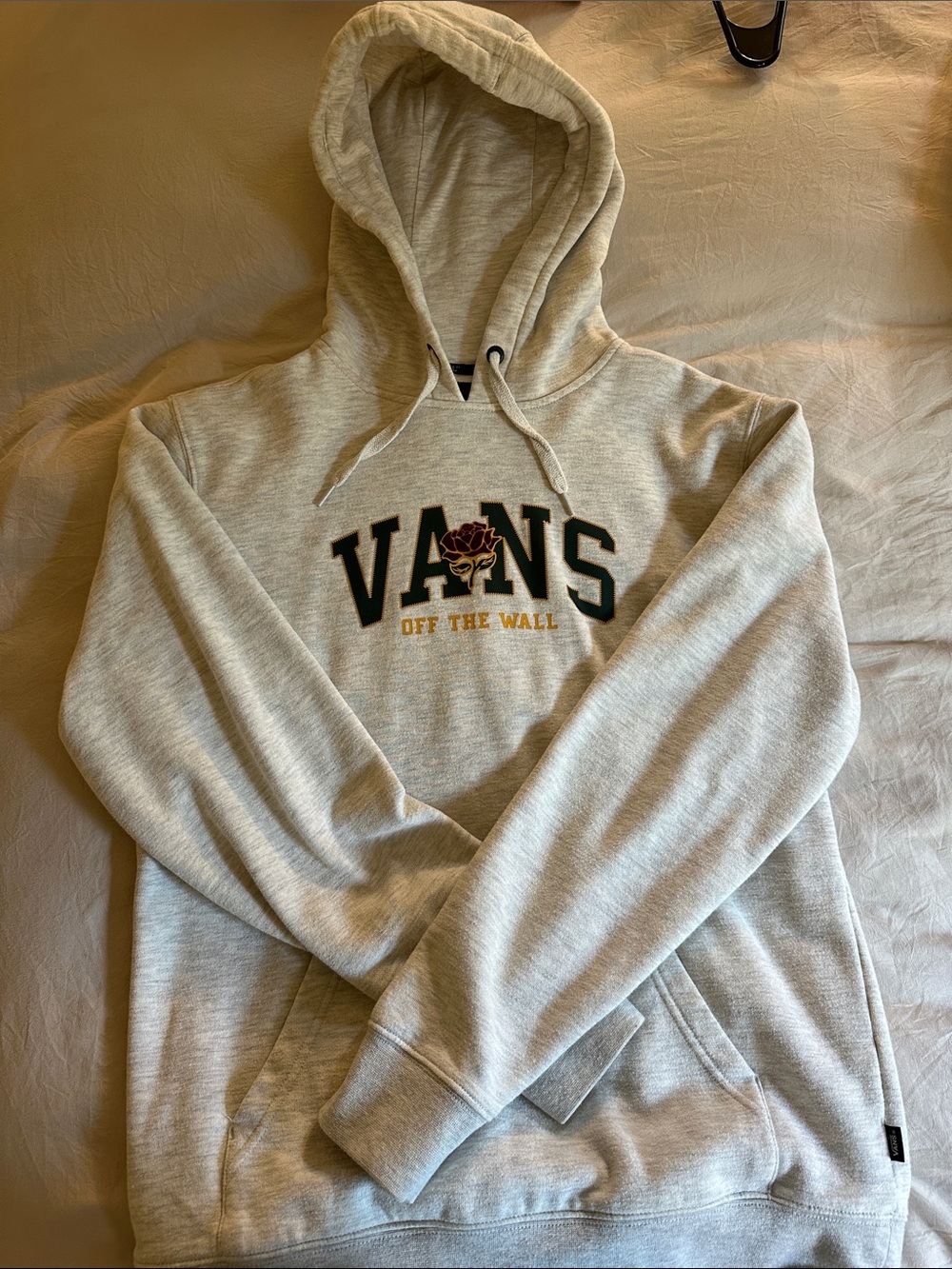 Vans Light Gray Hoodie with Black Logo and Burgundy Rose